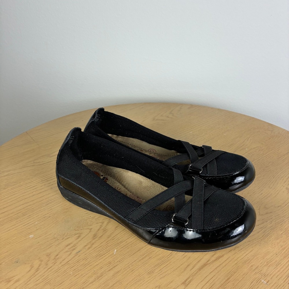 Earth Spirit Mesh Patent Leather Crisscross Strap Flats Women's 7 Comfort - Picture 4 of 7